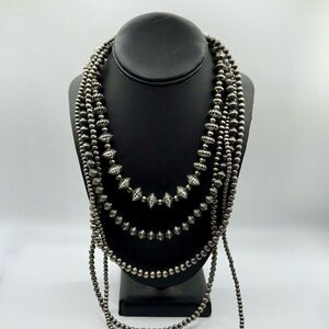 Elegant Silver Beaded Necklace Set